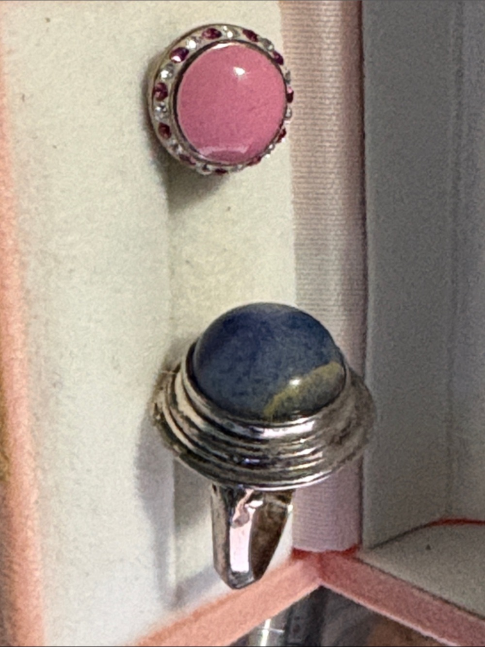 Sterling Silver Sz 5 Ring Blue Stone free Jewel Pop Pink Accent 26A Kameleon Co
